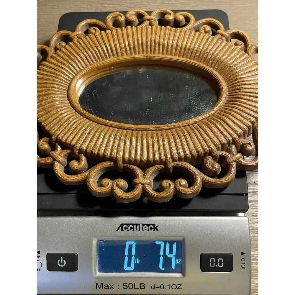 Vintage 1978 HOMCO 2615-D Oval Wall Mirror Ornate Gold Faux Wood USA 9.5”